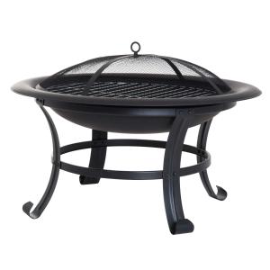 Outsunny Vuurschaal met vonkbescherming vuurkorf openhaard grillrooster 76 cm zwart