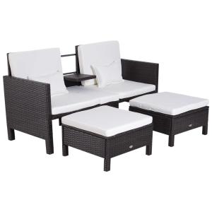 Tuinbankset lounge 3-delig Tuinset tuinmeubelen met sofa krukje kussens