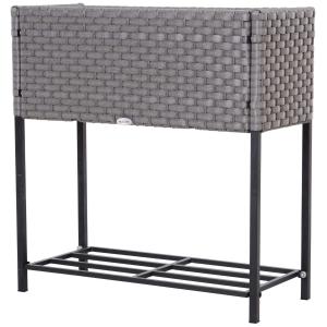 Outsunny® verhoogd bed, bloembak, bloempot met plank, irrigatie, rotan bruin 70 x 30 x 72 cm | Aosom.de