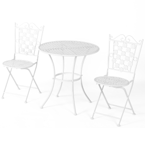 Outsunny zitgroep, 3-delige eetgroep, tuinset, 1 tafel + 2 stoelen, ronde tafel, terras, metaal, wit, Ø70,5 x 71,5 h cm zitgroep eetgroep set tuinmeubelen stoelen metaal wit | Aosom.nl