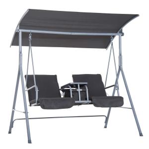 Outsunny Hollywoodschommel 2-zits tuinschommel schommel met zonnekap beige/grijs