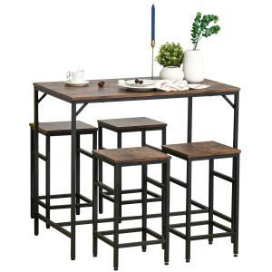 Bartafelset Bartafel met 4 barkrukken 5-delige placemat staal bruin