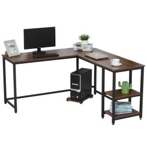 HOMCOM Computertafel L-vormig hoekbureau MDF + stalen bureau 150 x 150 x 76cm