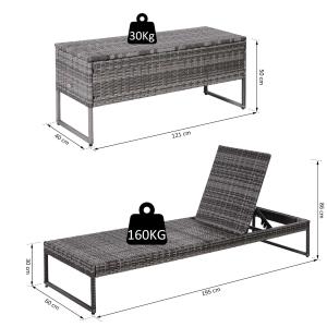 Outsunny ligbank voor buiten relaxbank dubbele ligstoel bijzettafel 2 personen 5 standen PE grijs