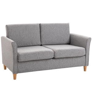 HOMCOM® tweezitsbank | Afneembare kussens | Linnen, schuimstof, rubberhout | Lichtgrijs | 141 x 65 x 78 cm | Aosom.de