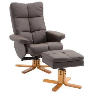HOMCOM Relaxstoel met kruk tv-stoel 360° draaibaar ligfunctie hout bruin