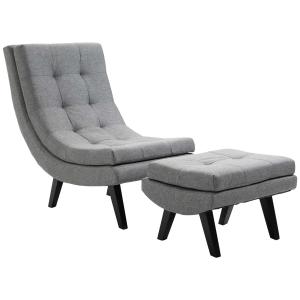 HOMCOM fauteuil met poef relaxfauteuil grijs