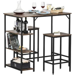 HOMCOM bartafelset, bartafel met 2 barkrukken 3-delig Placemat met planken staal