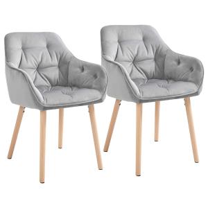 HOMCOM Tufted Dining Chairs Velvet-Touch Fabric Accent Chairs with Wood Legs