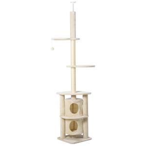 PawHut Cats 5-Tier Sisal Rope Scratching Tree w/ Dangle Toy Beige