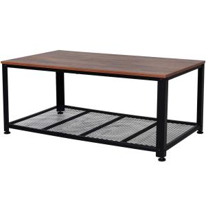HOMCOM Coffee Cocktail Table Industrial Style with Storage Shelf Wood Grain Look Living Room