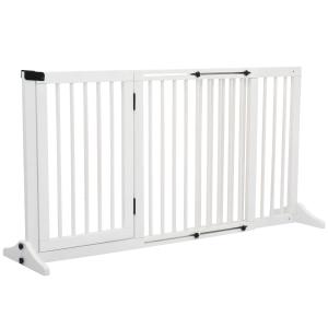 PawHut Dogs Freestanding Pine Wood Lockable Gate White