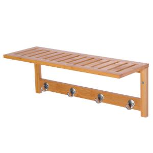HOMCOM Hallway Wall Mounted Bamboo Shelf Clothes Rack Hanging Coat Hooks Kitchen Storage