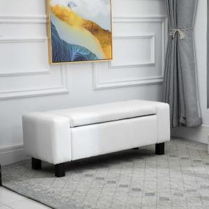 HOMCOM PU Leather Upholstered MDF Ottoman Storage Bench White