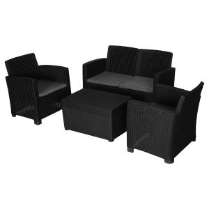 Outsunny 4-Seater Outdoor Garden PP Rattan Effect Furniture Set w/ Cushion Black