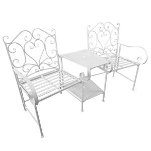Outsunny Metal Outdoor Garden Bench Middle Small Table High Backrest 2 Seater