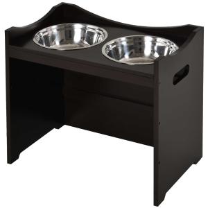 PawHut MDF Elevated Duo Pet Bowl Feeder Brown