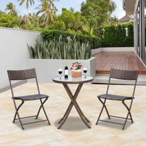 Outsunny 3pc Wicker Rattan Bistro Set-Brown