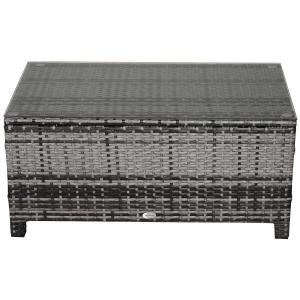 Outsunny PE Rattan Garden Coffee Table w/ Tempered Glass Top Grey