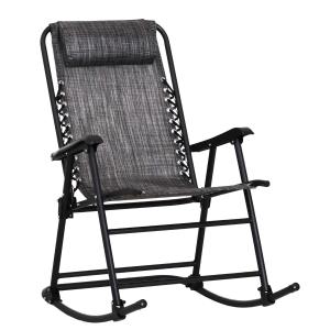 Outsunny Folding Rocking Chair Outdoor Portable Zero Gravity Chair w/ Headrest