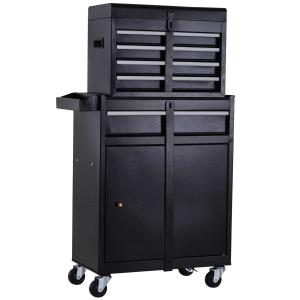 DURHAND Steel 4-Drawer Duo-Door Rolling Tool Cabinet Black