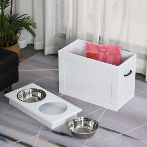 PawHut Raised Pet Bowls with Storage Function 2 Stainless Steel Dog Bowls Elevated Base