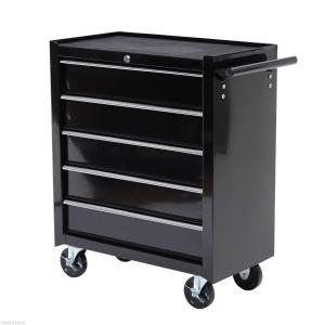 HOMCOM Cold Rolled Steel 5-Drawer Rolling Tool Storage Cabinet Black