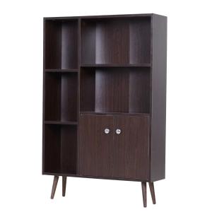 HOMCOM Open Bookcase Cabinet Shelves W/ Two Doors, 80W x 23.5D x 118Hcm-Walnut