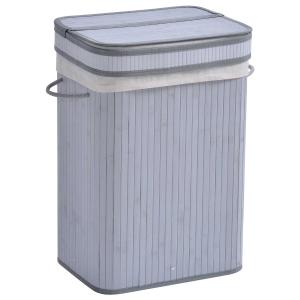 HOMCOM 70L Flip Lid Bamboo Laundry Basket Grey