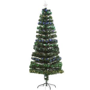 HOMCOM 180CM Pre-Lit Fibre Optic Christmas Tree Metal Base 220 Branch Tip LED Lights