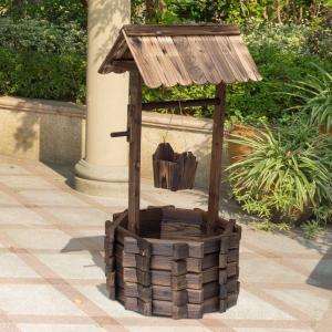Outsunny Wishing Well Planter Bucket, 60Lx55Wx 114H cm-Brown