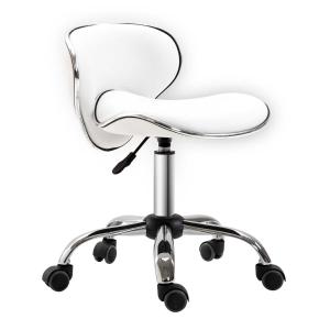 HOMCOM PU Leather Rolling Swivel Salon Stool with Backrest White