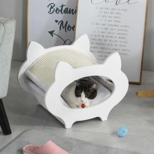 PawHut Cat Removable Scratching Pad Hideout House White