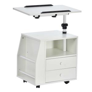 HOMCOM Particle Board 360 Rotation End Table w/ Storage Cabinet White