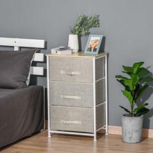 HOMCOM 3-Tier Drawer Cabinet Organizer with Metal Frame for Home Office White Oak
