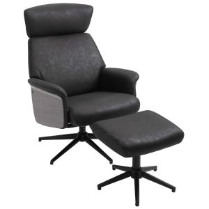 HOMCOM Polyester Reclining 360 Swivel Armchair w/ Footstool Black