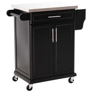 HOMCOM Kitchen Island, MDF, Stainless Steel Top-Black
