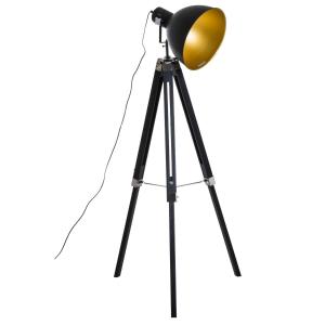 HOMCOM Pine Wood Adjustable Tripod Free-Standing Floor Lamp Black/Gold