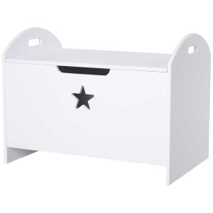 HOMCOM Toy Box Storage Organizer with Safety Hinge and Side Handle Wooden White