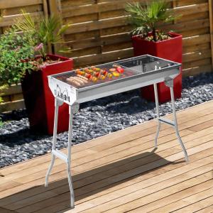 Outsunny Portable Charcoal BBQ Grill, Stainless Steel,73Lx33Wx71H cm-Silver