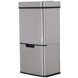 HOMCOM Motion Sensor Kitchen Rubbish Recycling Bin w/ 3 Compartments Stainless Steel 72L
