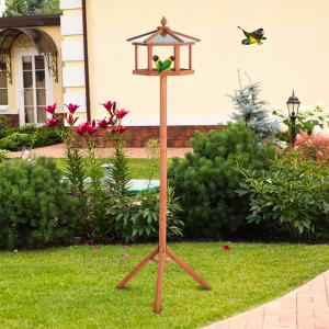 PawHut Wooden Freestanding Garden Bird Feeder Wood Tone