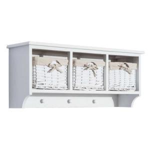 HOMCOM Wall Mounted Coat Hook Storage Unit W/3 Baskets-White