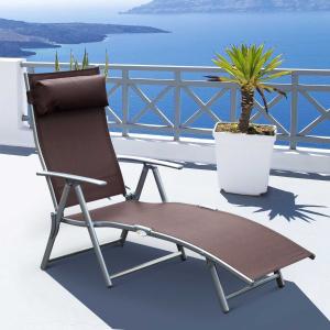 Outsunny Sun Lounger Recliner, Textilene-Brown