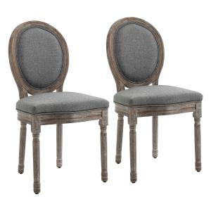 HOMCOM Set of 2 Elegant French-Style Dining Chairs w/ Wood Frame Foam Seats