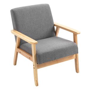 HOMCOM Linen Upholstered Pine Wood Accent Armchair Grey/Oak