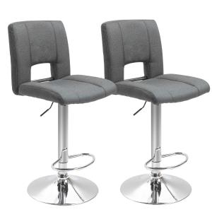 HOMCOM Modern Fabric Bar stool Armless Adjustable Height with Swivel Seat, Set of 2