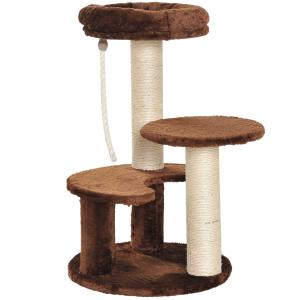 PawHut Cat Tree Scratcher Kitty Activity Center Post 2 Perch w/ Hanging Sisal Rope Brown