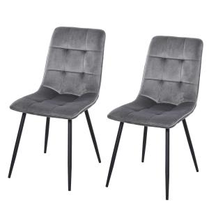 HOMCOM Flannelette Tufted Twin-Pair Dining Chairs Grey