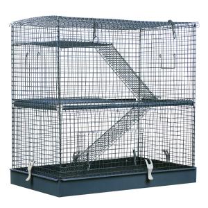 PawHut 3-Level Hamster Cage Small Animal Rat Pet Hutch House Easy Clip Base Ladder Grey